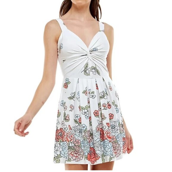 Planet Gold Dresses & Skirts - Planet Gold Juniors Floral Print Fit & Flare Dress, Egret Ivory Multi, Small